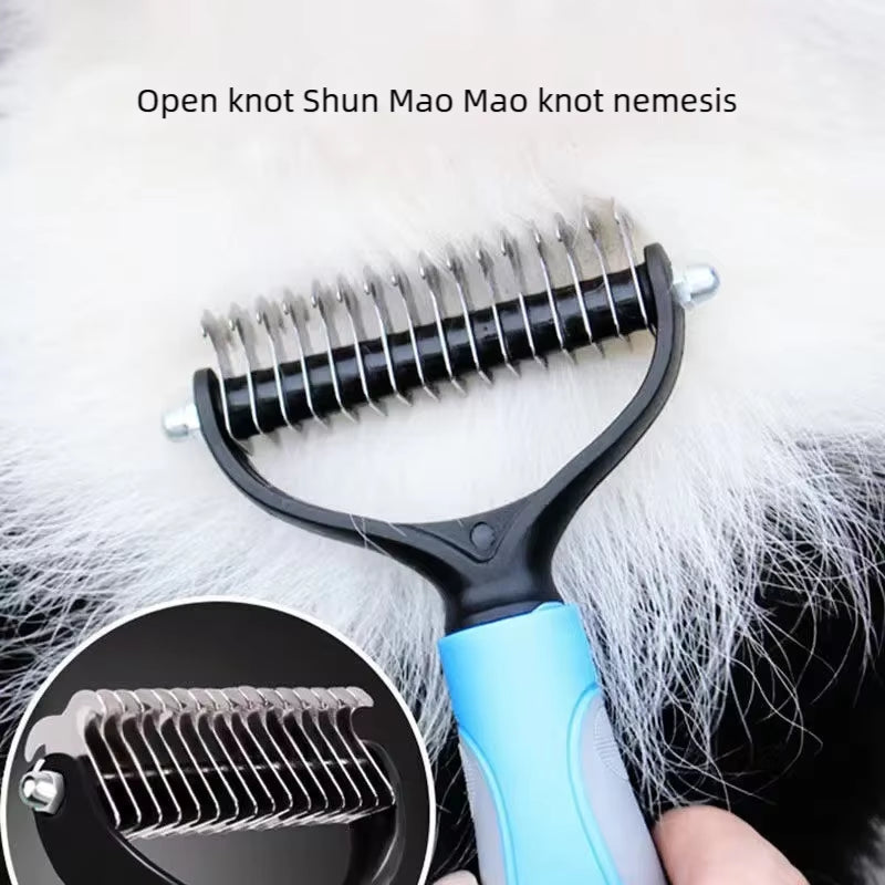 Pet Deshedding Brush Double Sided Pet Grooming Tool for Shedding and Dematting - Stainless Steel Dog Comb with Effective Results