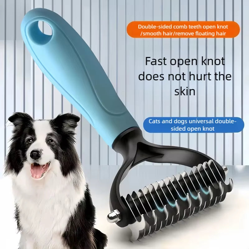 Pet Deshedding Brush Double Sided Pet Grooming Tool for Shedding and Dematting - Stainless Steel Dog Comb with Effective Results