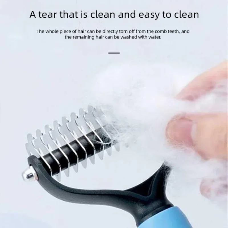 Pet Deshedding Brush Double Sided Pet Grooming Tool for Shedding and Dematting - Stainless Steel Dog Comb with Effective Results