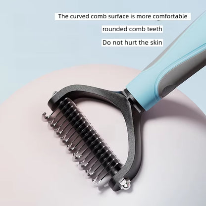 Pet Deshedding Brush Double Sided Pet Grooming Tool for Shedding and Dematting - Stainless Steel Dog Comb with Effective Results